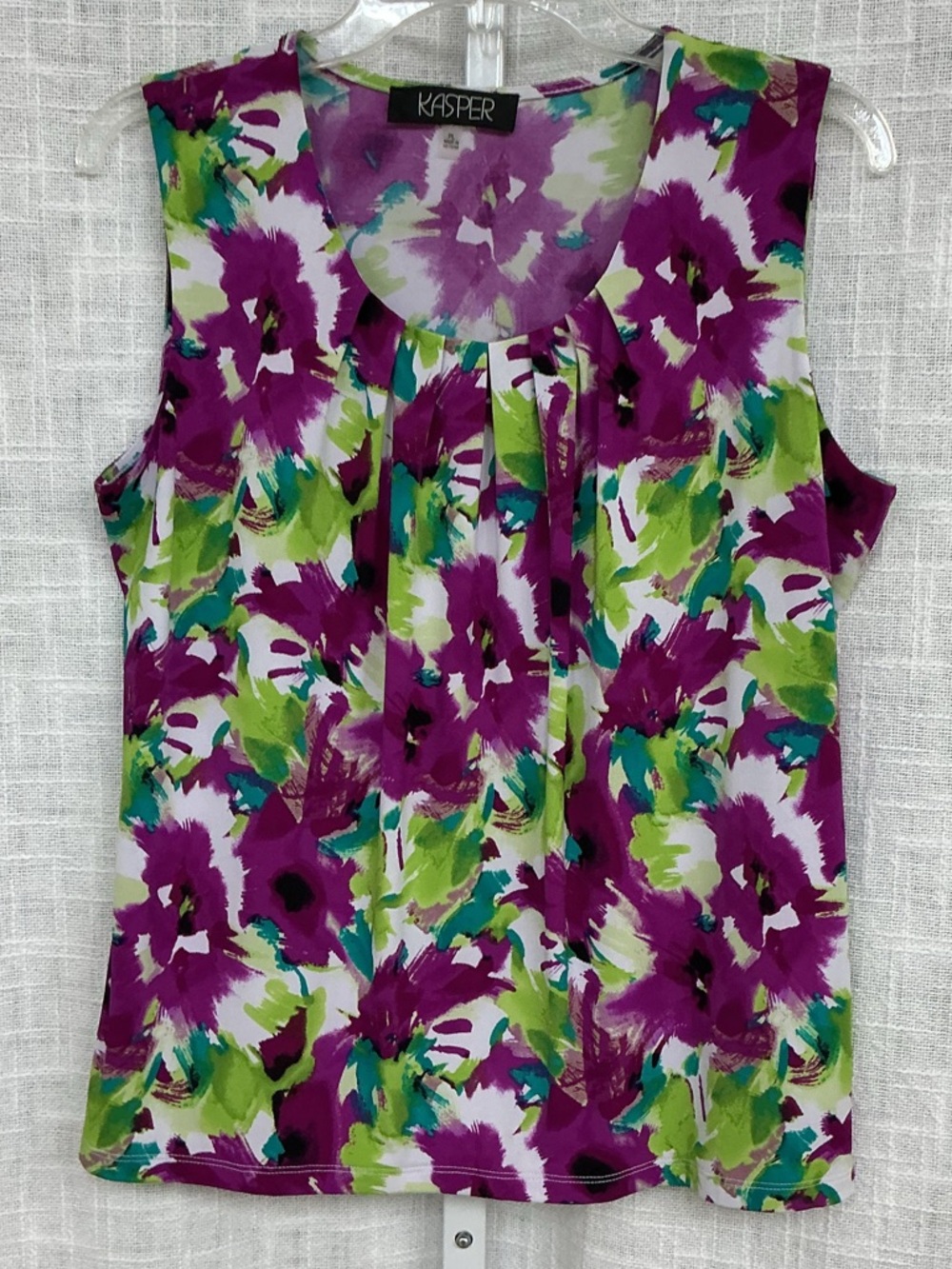 Kasper Floral Sleeveless Shell Top in Purple, Green & White